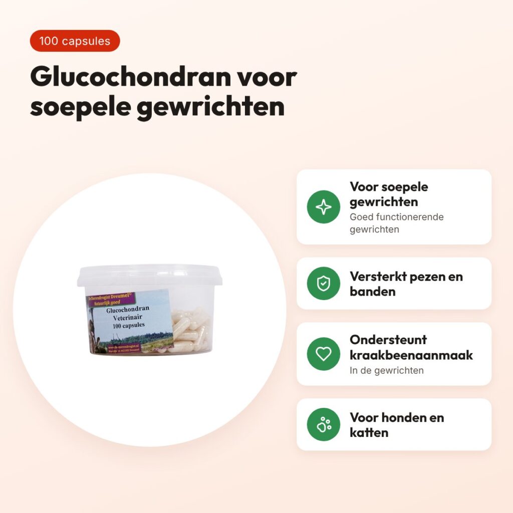 Dierendrogist Glucochondran capsules 100 stuks – gewrichten, hond en kat – voordelen