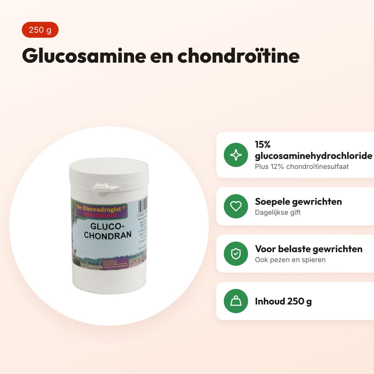 Dierendrogist Glucochondran diervoeder 250 g – glucosamine en chondroïtine – voordelen