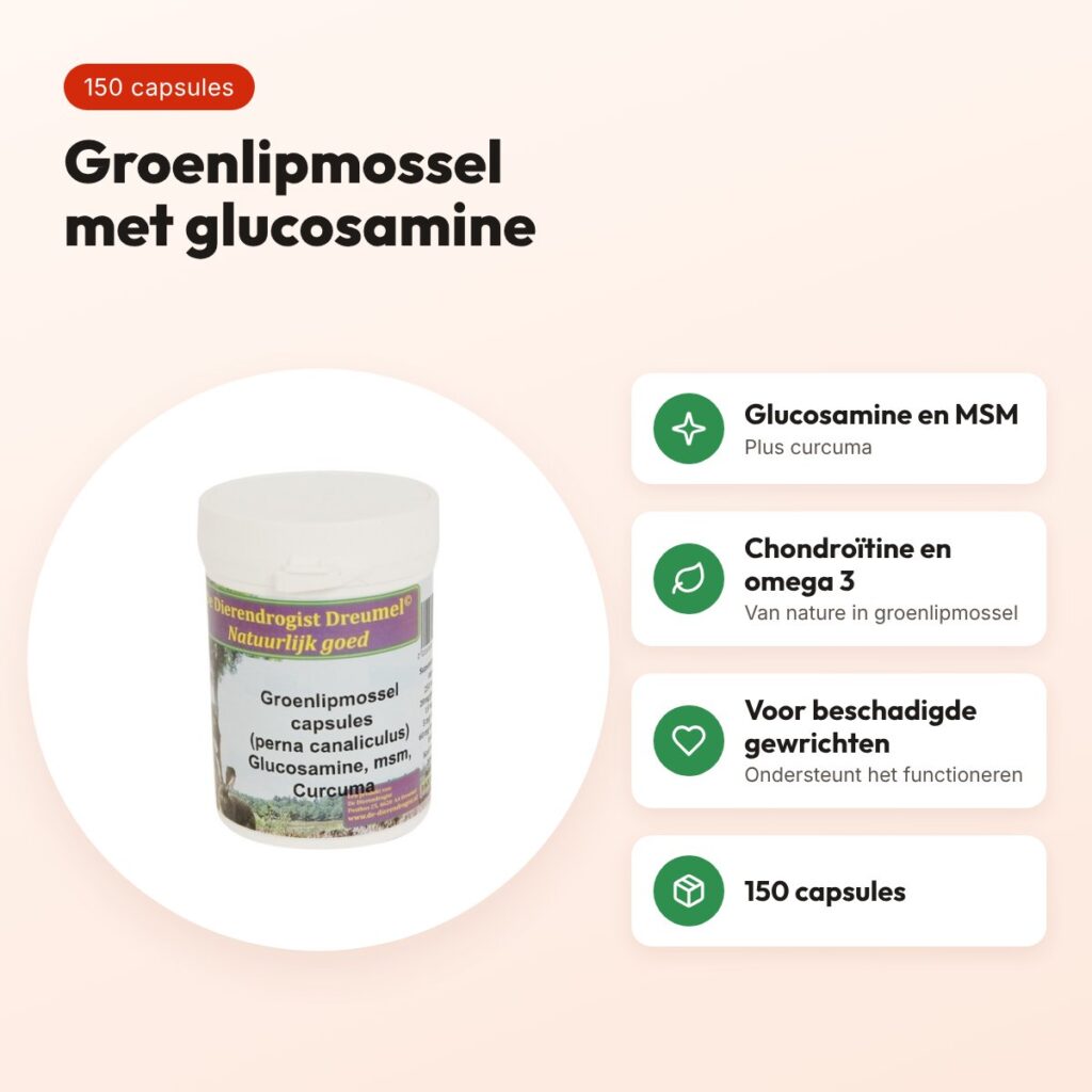 Dierendrogist groenlipmossel met glucosamine, MSM en curcuma 150 stuks – voordelen