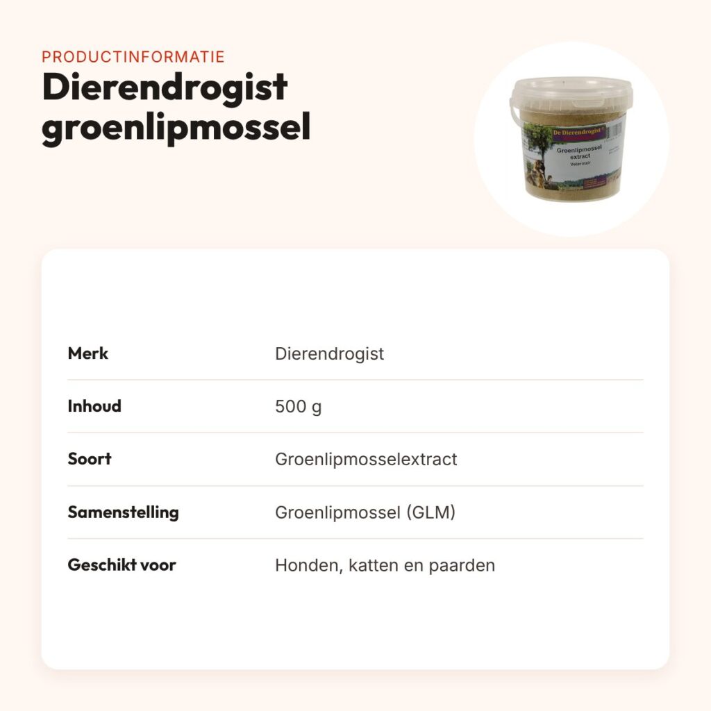 Dierendrogist groenlipmosselextract veterinair 500 g – gewrichten – productinformatie