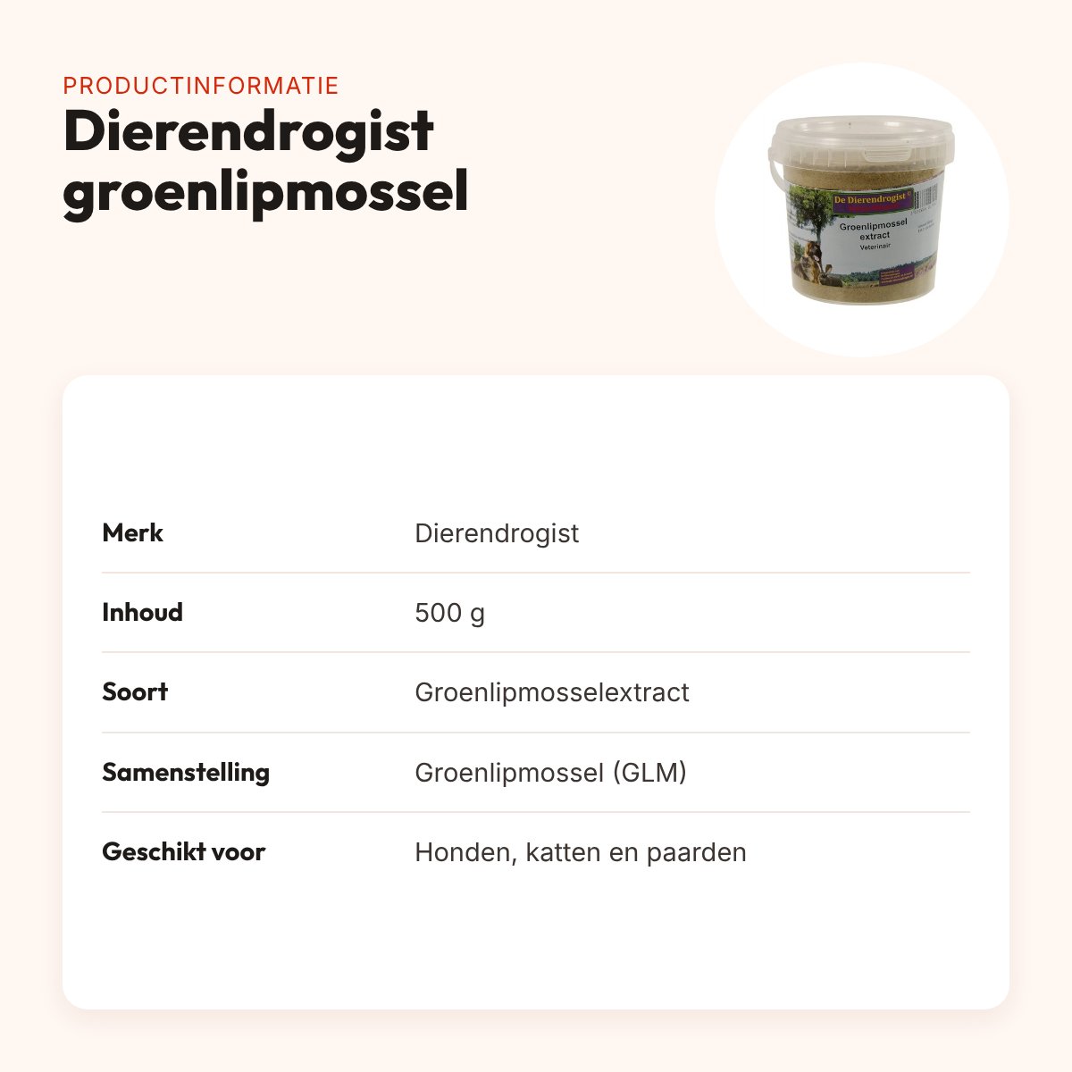 Dierendrogist groenlipmosselextract veterinair 500 g – gewrichten – productinformatie