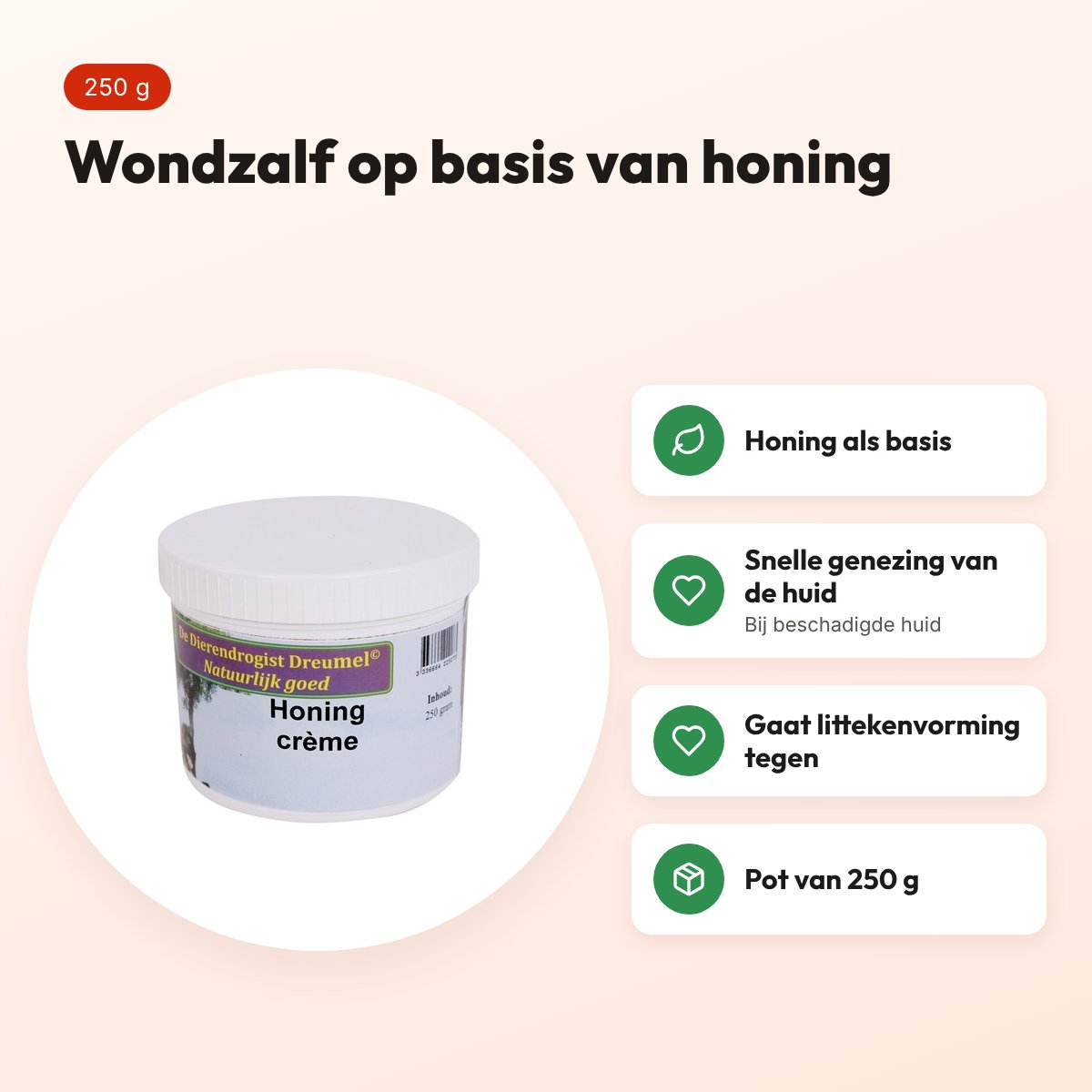 Dierendrogist honingcrème 250 g – wondzalf op basis van honing – voordelen