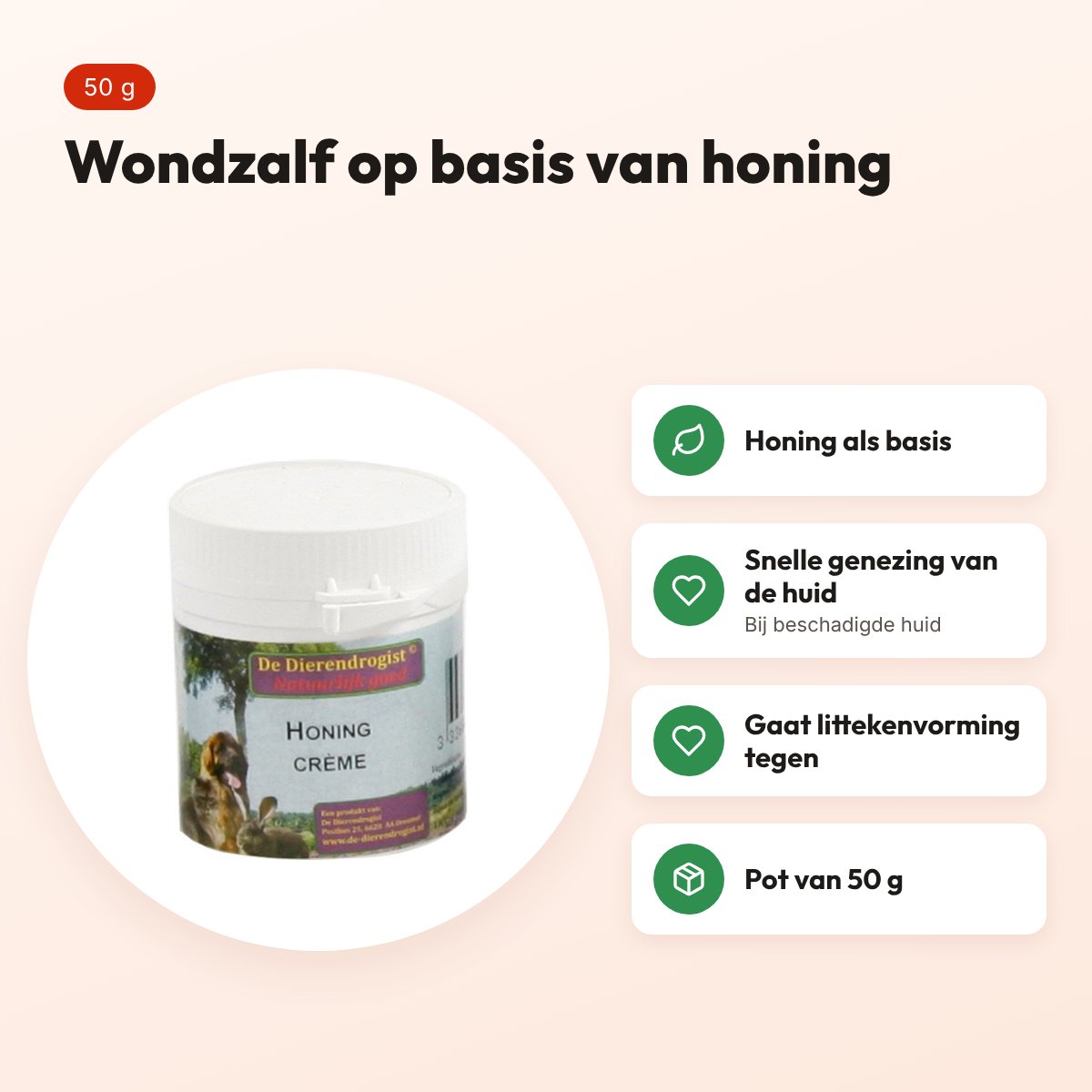 Dierendrogist honingcrème 50 g – wondzalf op basis van honing – voordelen
