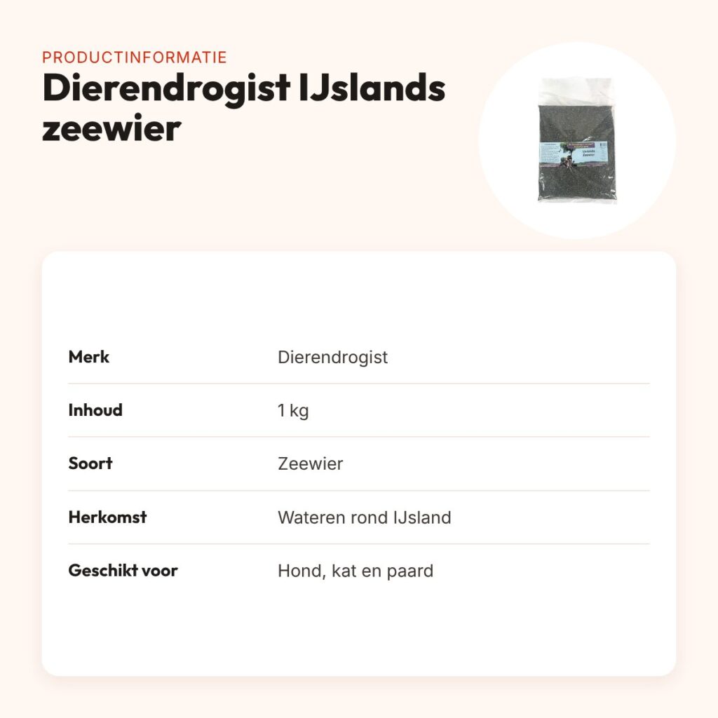 Dierendrogist IJslands zeewier 1 kg – mineralen voor hond, kat en paard – productinformatie