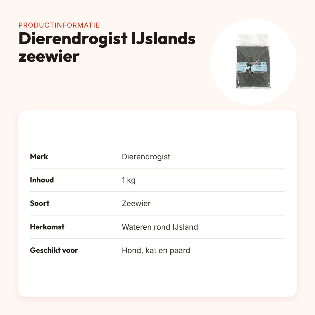 Dierendrogist IJslands zeewier 1 kg – mineralen voor hond, kat en paard – productinformatie