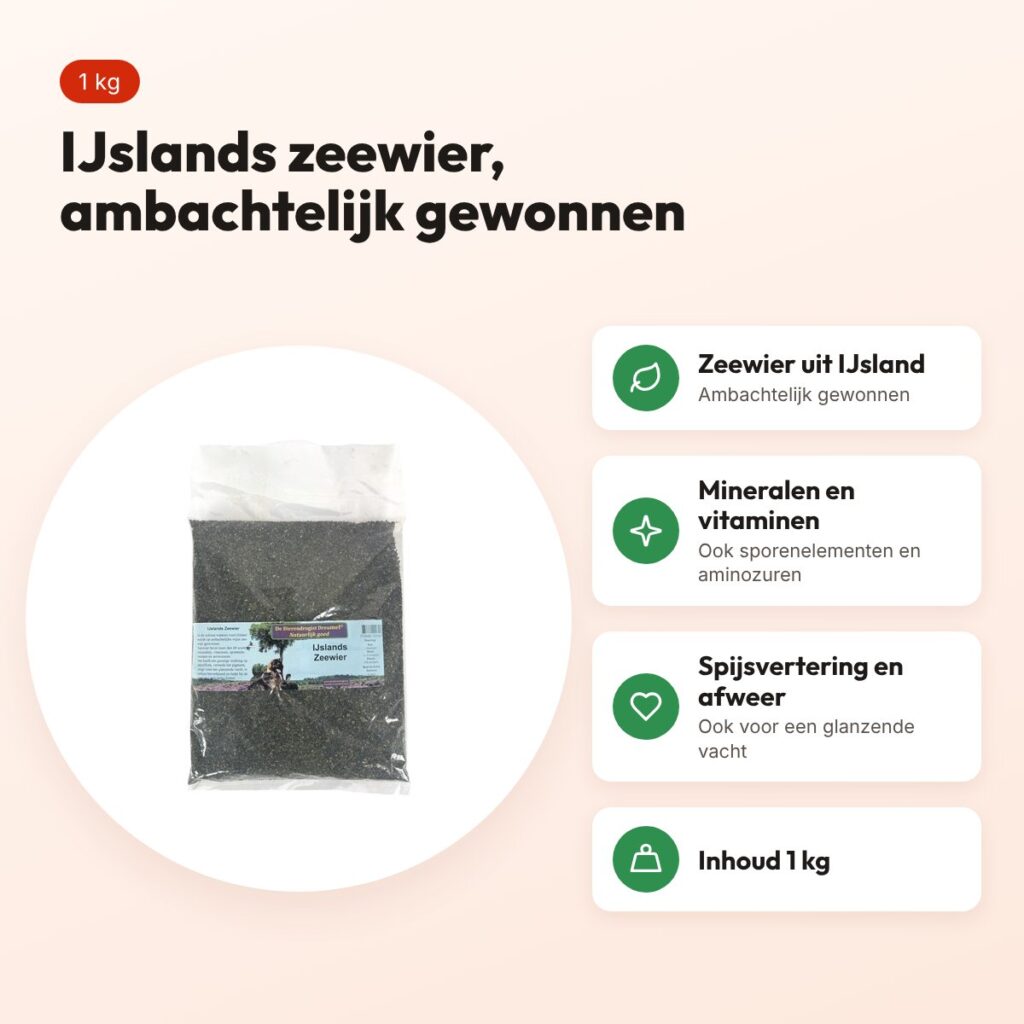 Dierendrogist IJslands zeewier 1 kg – mineralen voor hond, kat en paard – voordelen