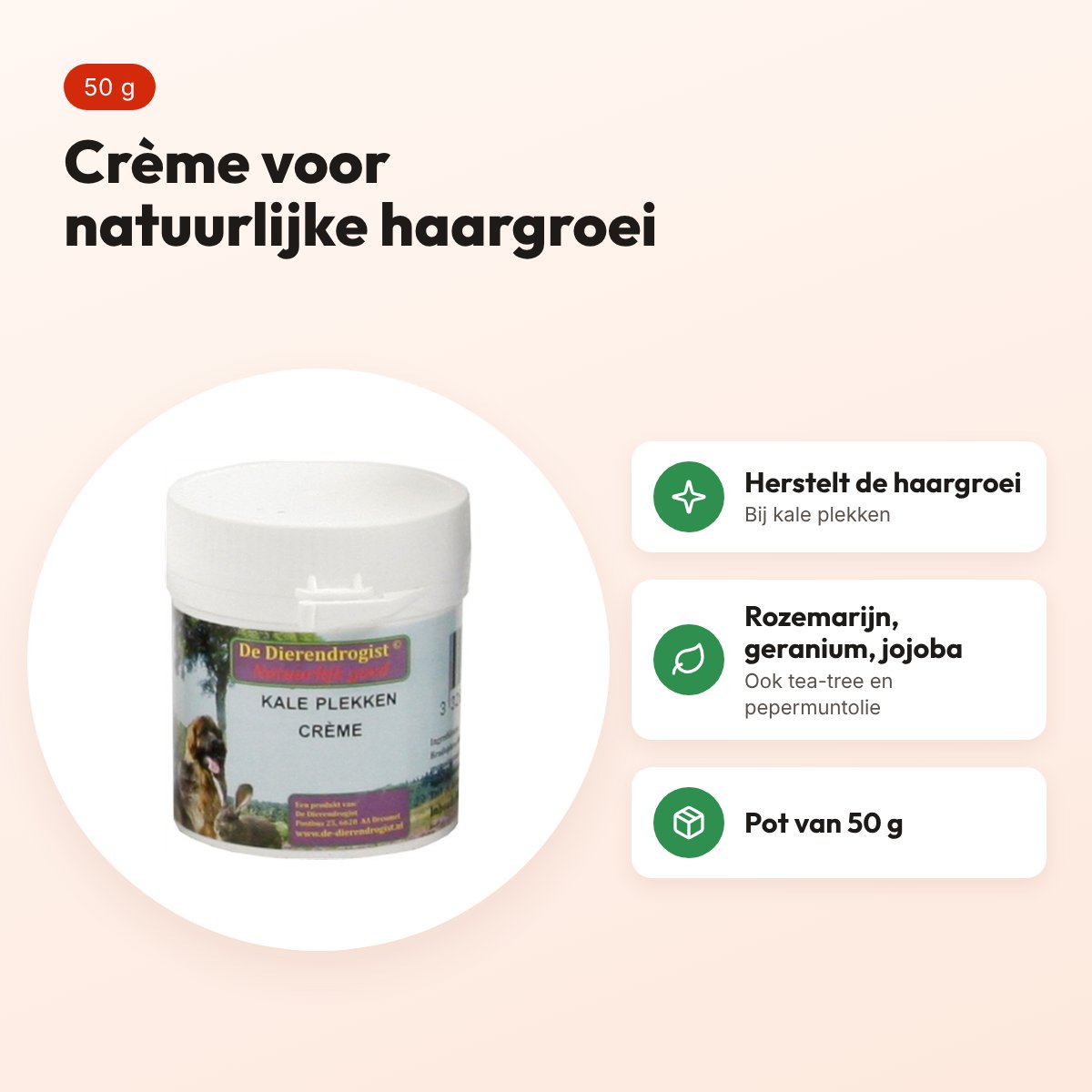 Dierendrogist kale plekken crème met rozemarijn 50 g – voordelen