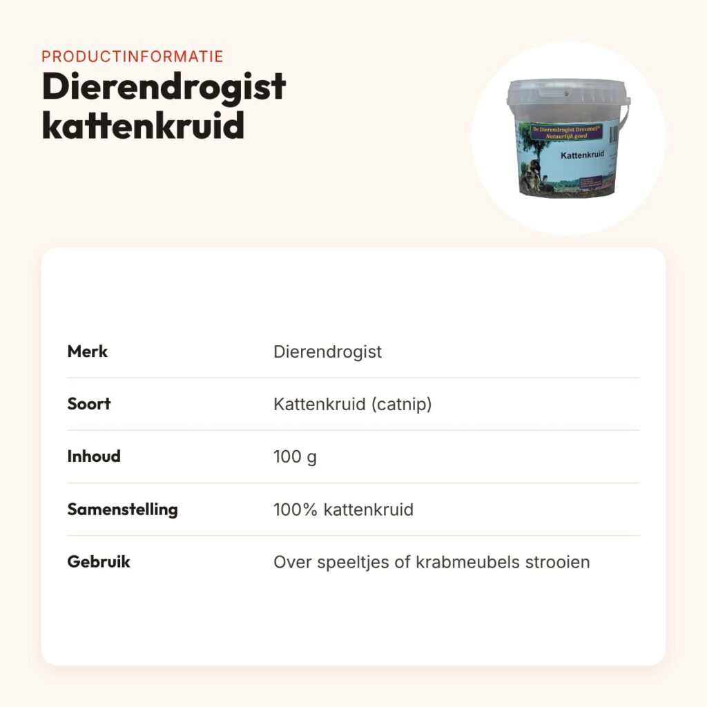 Dierendrogist kattenkruid 100 g – emmertje catnip – productinformatie