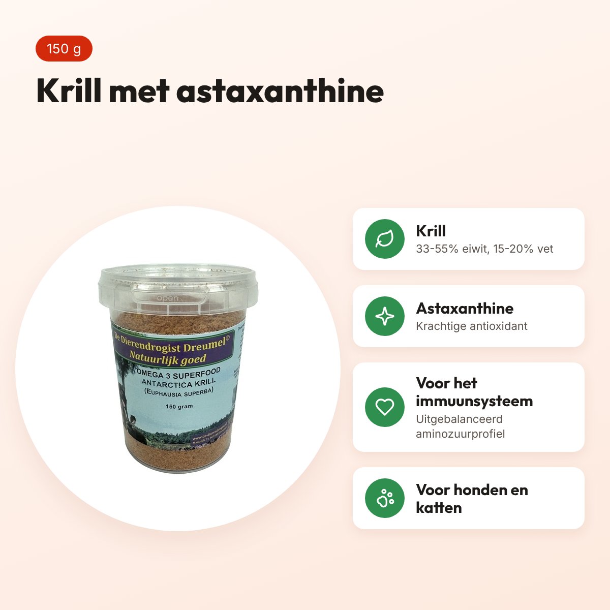 Dierendrogist krill 150 g – voedingssupplement hond en kat – voordelen