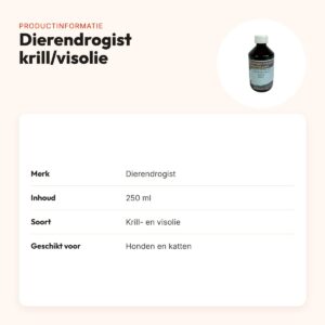 Dierendrogist krill/visolie 250 ml – omega 3 en 6, hond en kat – productinformatie