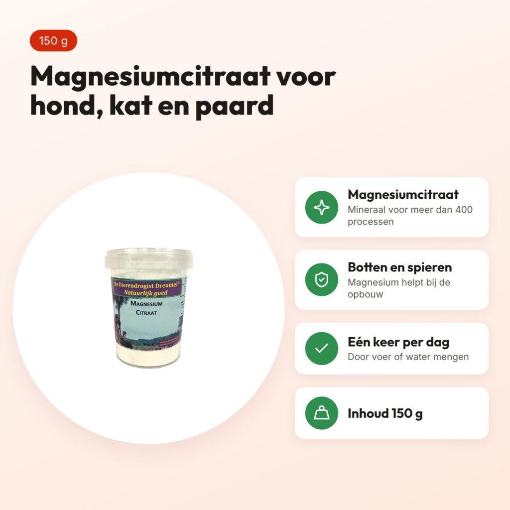 Dierendrogist magnesiumcitraat 150 g – hond, kat en paard – voordelen