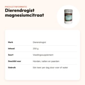 Dierendrogist magnesiumcitraat 250 g – hond, kat en paard – productinformatie