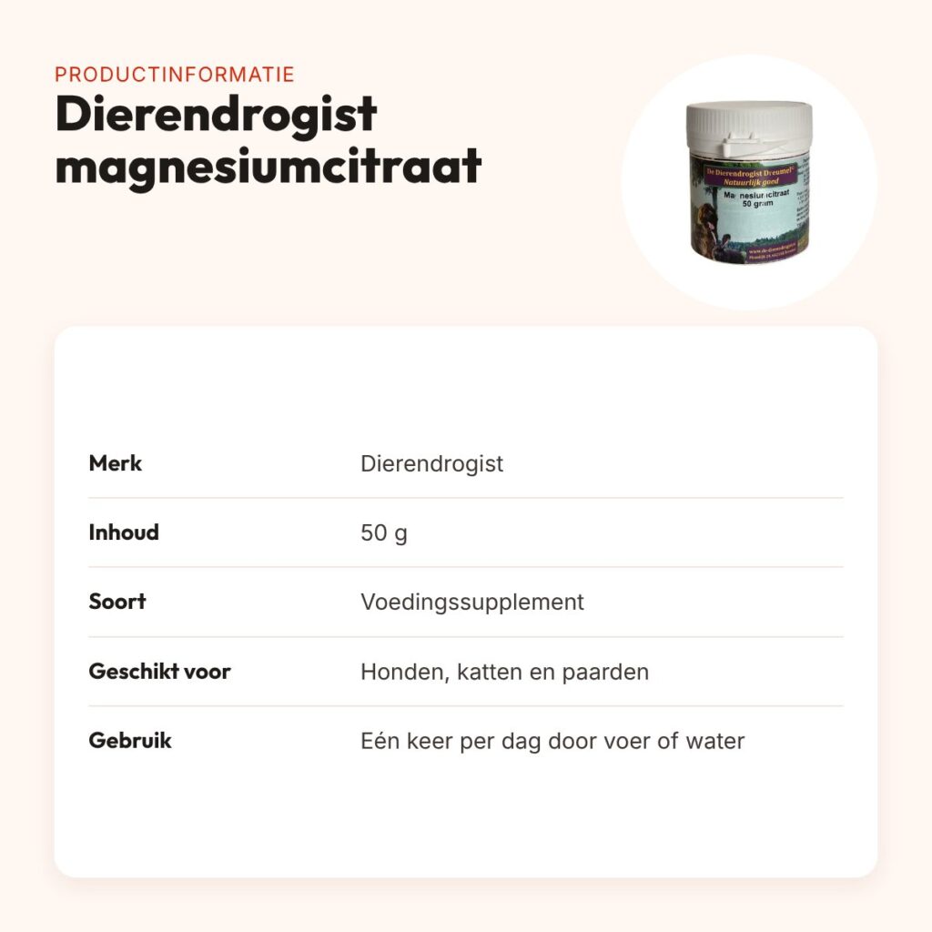 Dierendrogist magnesiumcitraat 50 g – hond, kat en paard – productinformatie