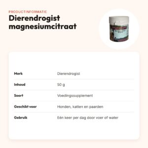 Dierendrogist magnesiumcitraat 50 g – hond, kat en paard – productinformatie