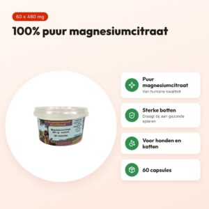 Dierendrogist magnesiumcitraat capsules 480 mg 60 stuks – hond en kat – voordelen