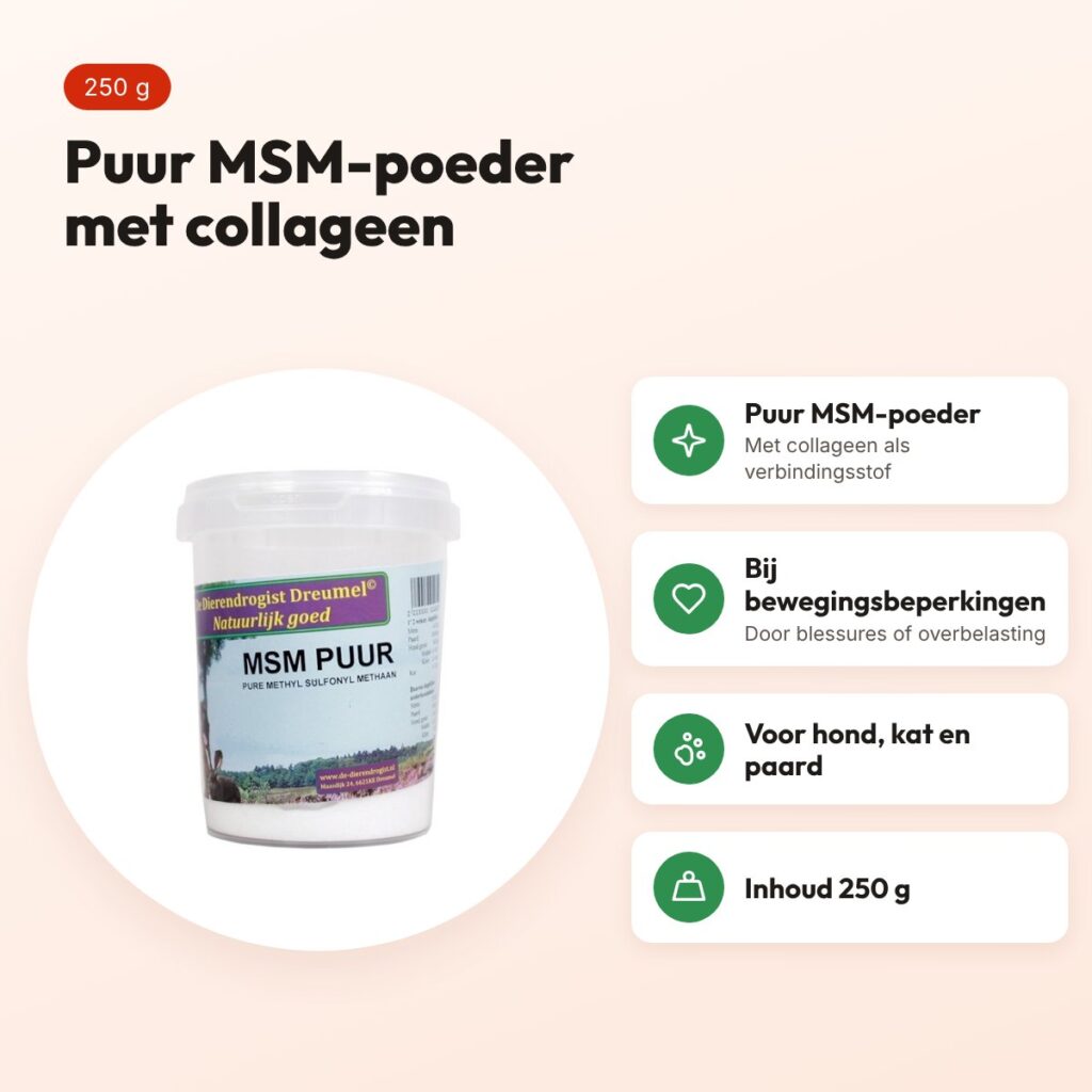 Dierendrogist MSM puur poeder 250 g – hond, kat en paard – voordelen