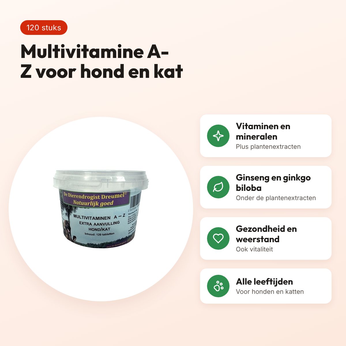 Dierendrogist multivitamine A-Z 120 stuks – hond en kat – voordelen