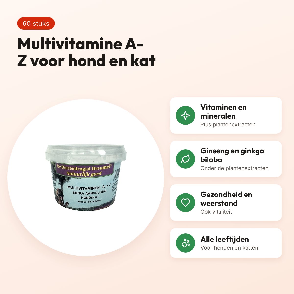 Dierendrogist multivitamine A-Z 60 stuks – hond en kat – voordelen