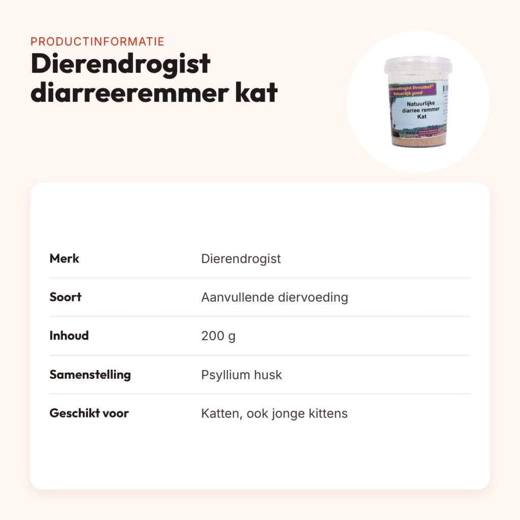 Dierendrogist natuurlijke diarreeremmer kat 200 g – voedingssupplement – productinformatie