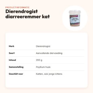 Dierendrogist natuurlijke diarreeremmer kat 200 g – voedingssupplement – productinformatie