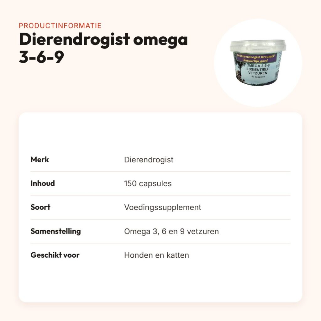 Dierendrogist omega 3-6-9 capsules 150 stuks – hond en kat – productinformatie
