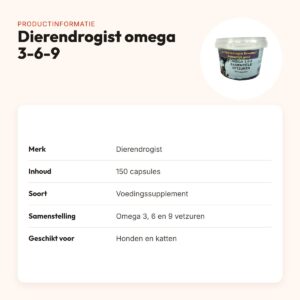 Dierendrogist omega 3-6-9 capsules 150 stuks – hond en kat – productinformatie