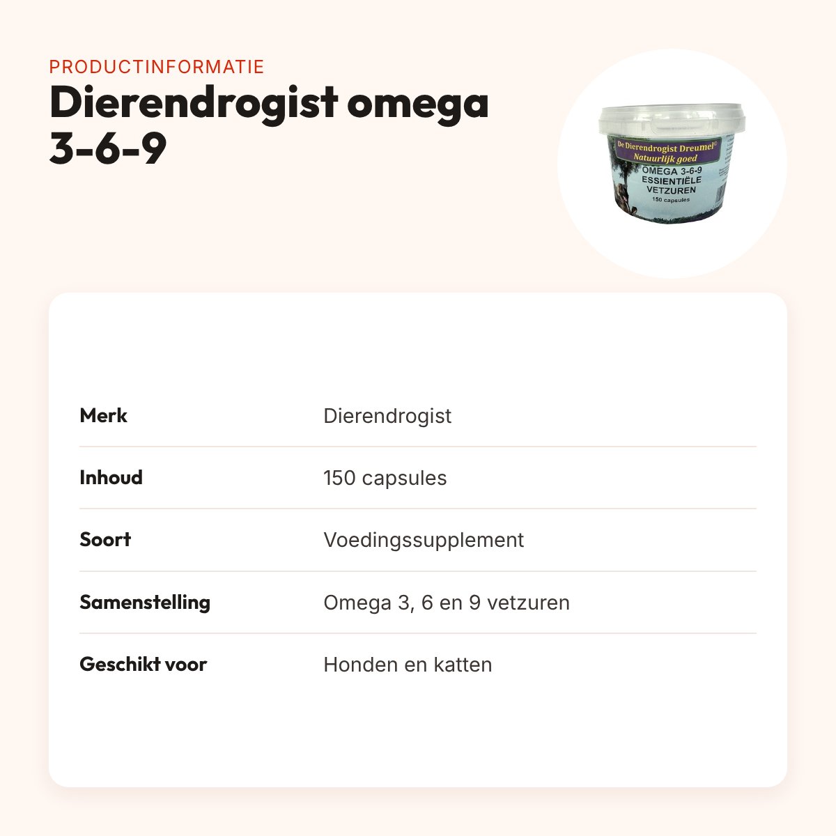 Dierendrogist omega 3-6-9 capsules 150 stuks – hond en kat – productinformatie