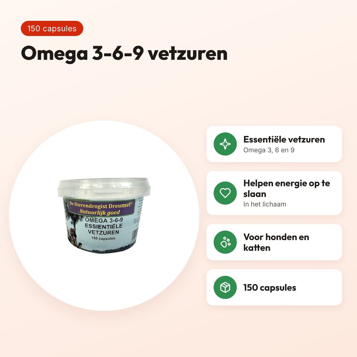 Dierendrogist omega 3-6-9 capsules 150 stuks – hond en kat – voordelen