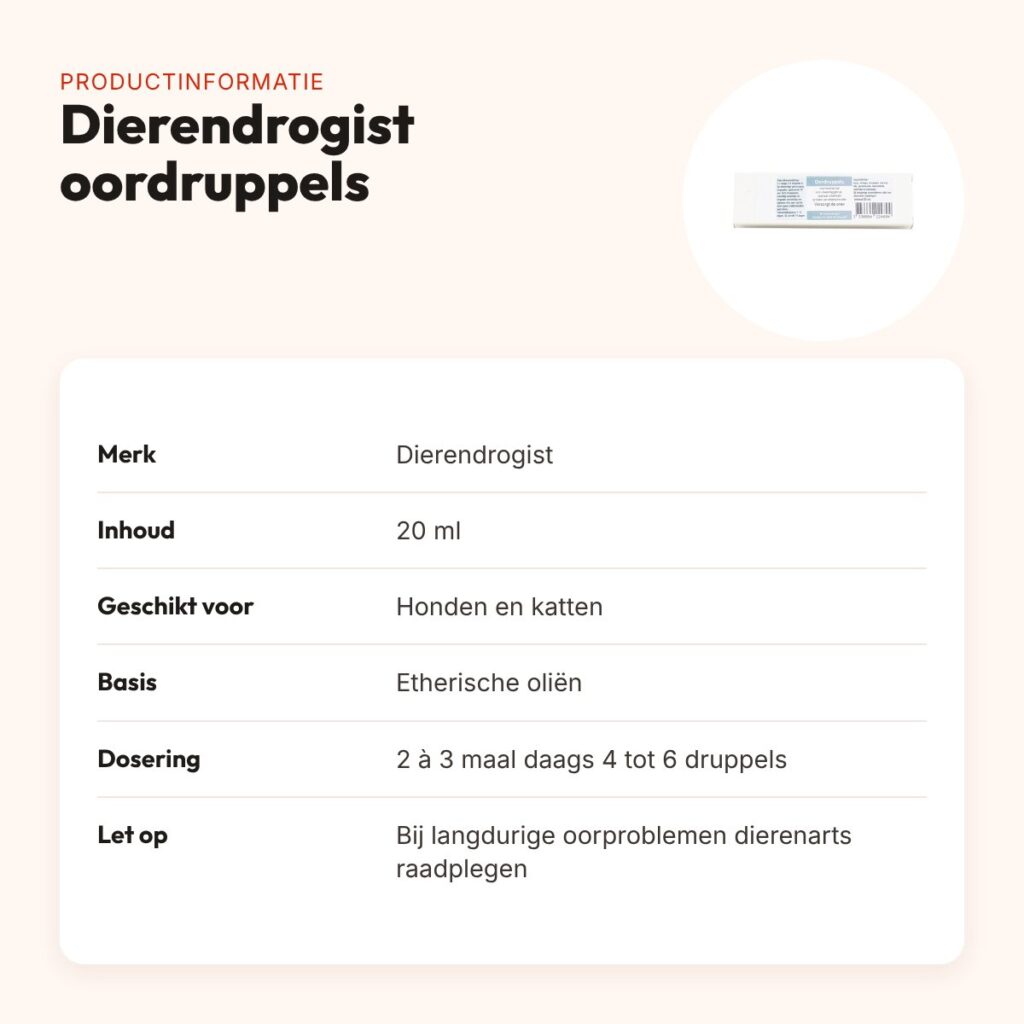Dierendrogist oordruppels voor hond en kat 20 ml – etherische oliën – productinformatie