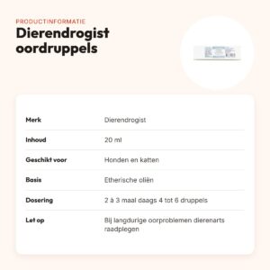 Dierendrogist oordruppels voor hond en kat 20 ml – etherische oliën – productinformatie