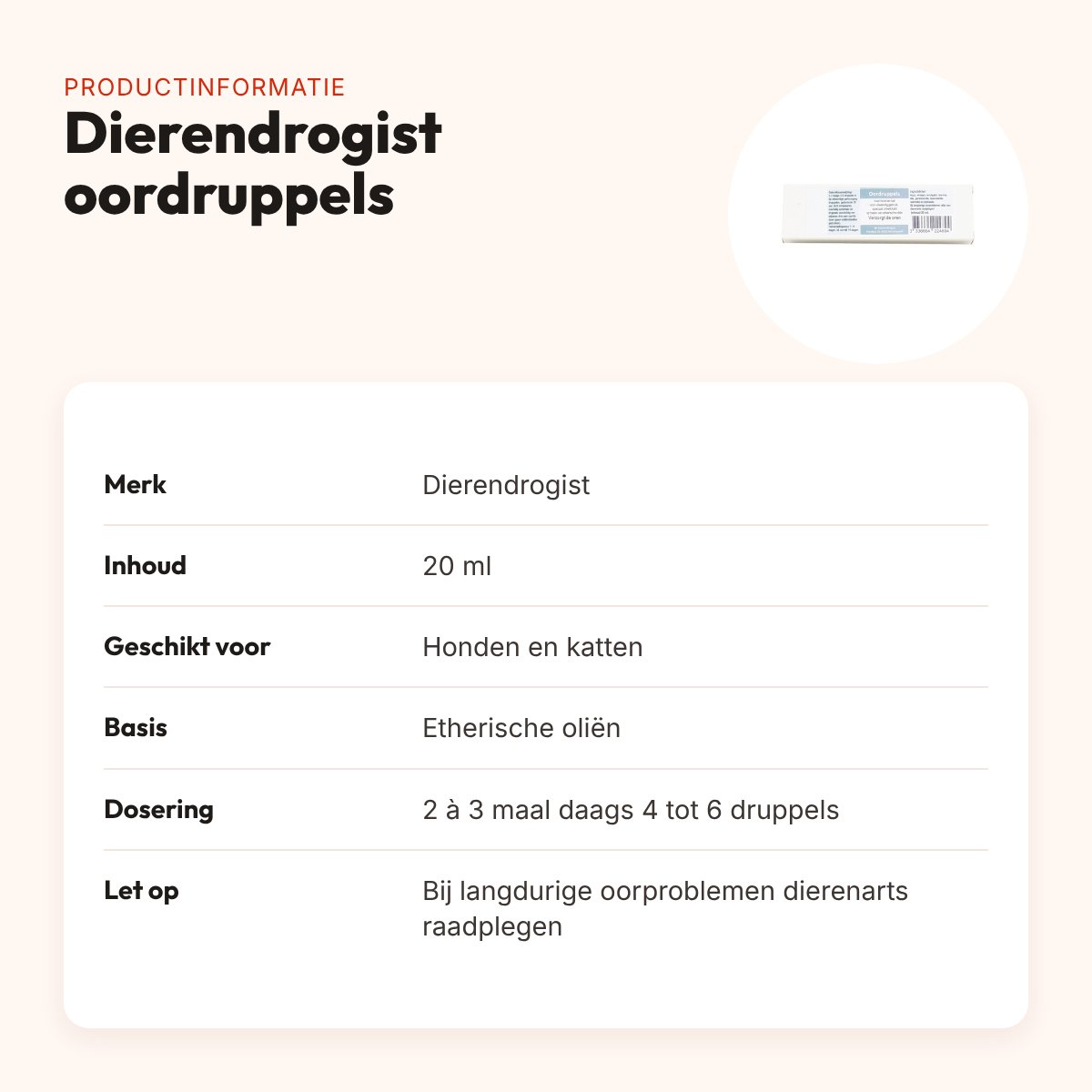 Dierendrogist oordruppels voor hond en kat 20 ml – etherische oliën – productinformatie