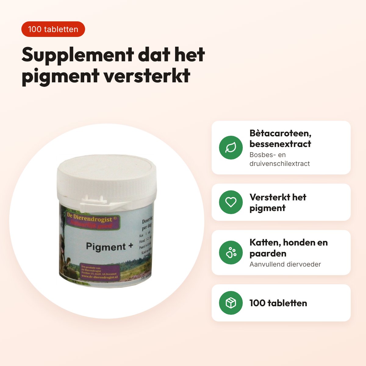 Dierendrogist Pigment Plus 100 tabletten – voedingssupplement – voordelen