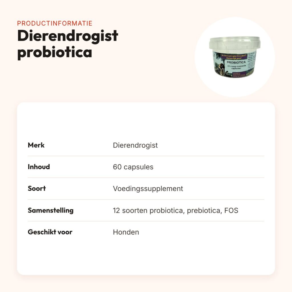 Dierendrogist probiotica capsules 60 stuks – maagsapresistent, hond – productinformatie