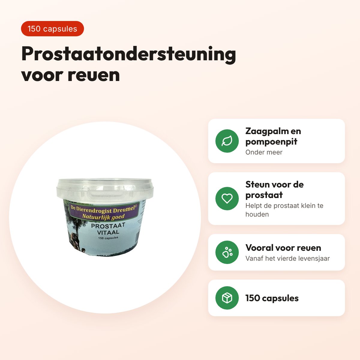 Dierendrogist Prostaat Vitaal capsules 150 stuks – voor reuen – voordelen