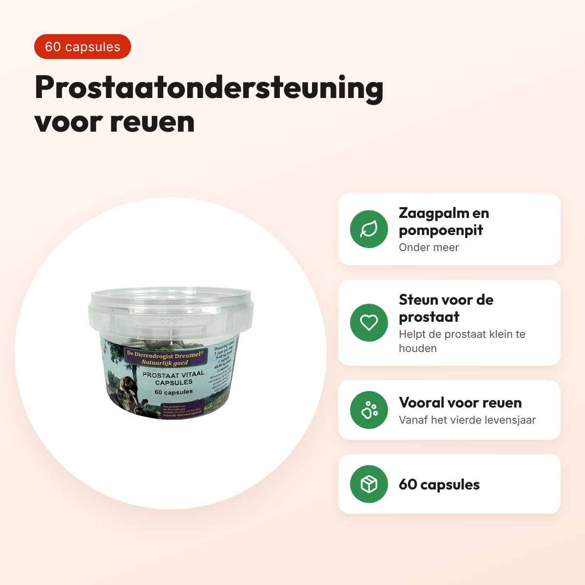 Dierendrogist Prostaat Vitaal capsules 60 stuks – voor reuen – voordelen