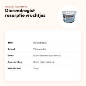 Dierendrogist resorptie van vruchtjes capsules 150 stuks – voor teven – productinformatie