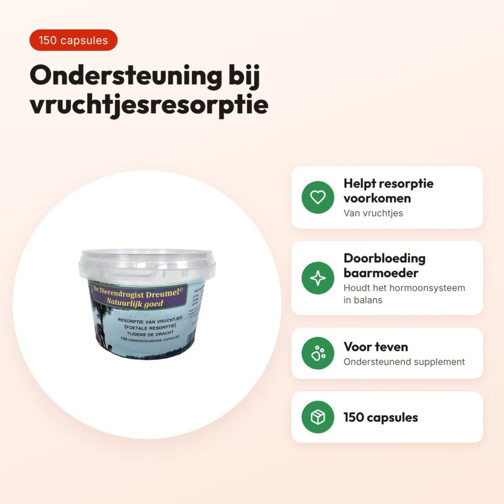 Dierendrogist resorptie van vruchtjes capsules 150 stuks – voor teven – voordelen