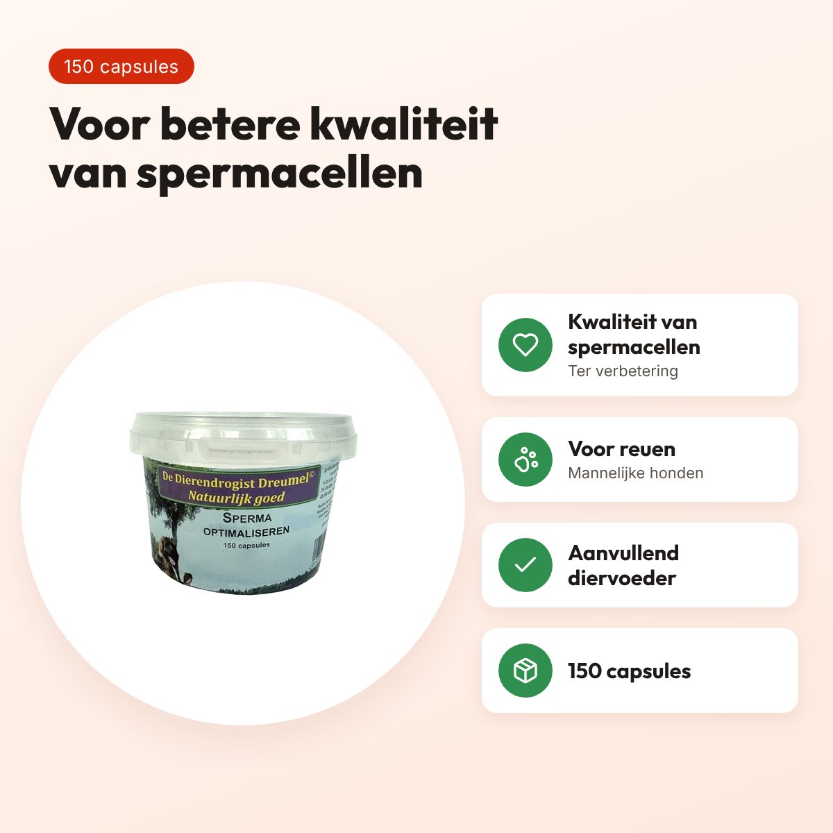 Dierendrogist sperma optimaliseren capsules 150 stuks – reuen – voordelen