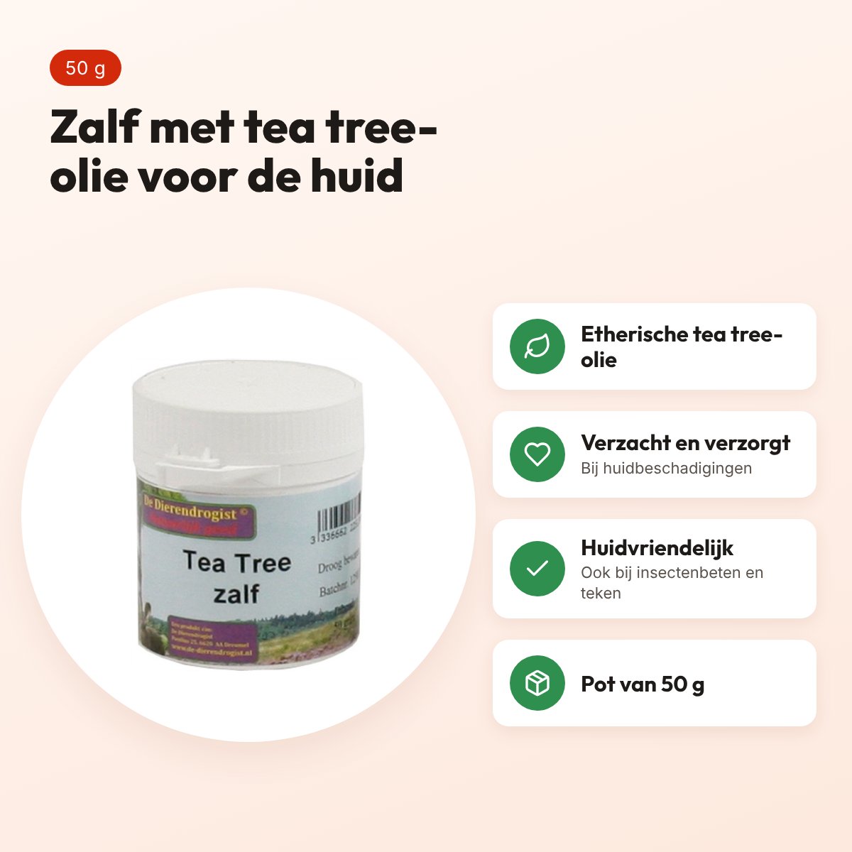 Dierendrogist tea tree zalf 50 g – voor de huid – voordelen