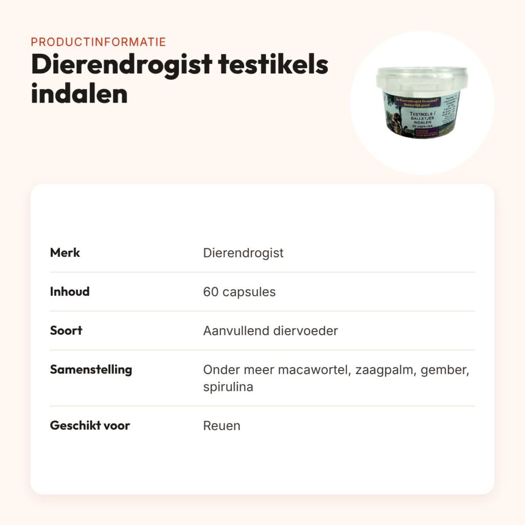 Dierendrogist Testikels Indalen 60 capsules – supplement voor reuen – productinformatie