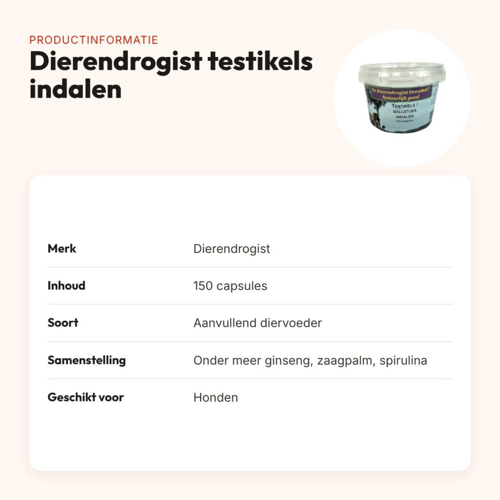 Dierendrogist testikels indalen capsules 150 stuks – voor honden – productinformatie