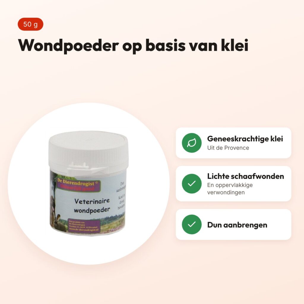 Dierendrogist veterinaire wondpoeder 50 g – op basis van klei – voordelen