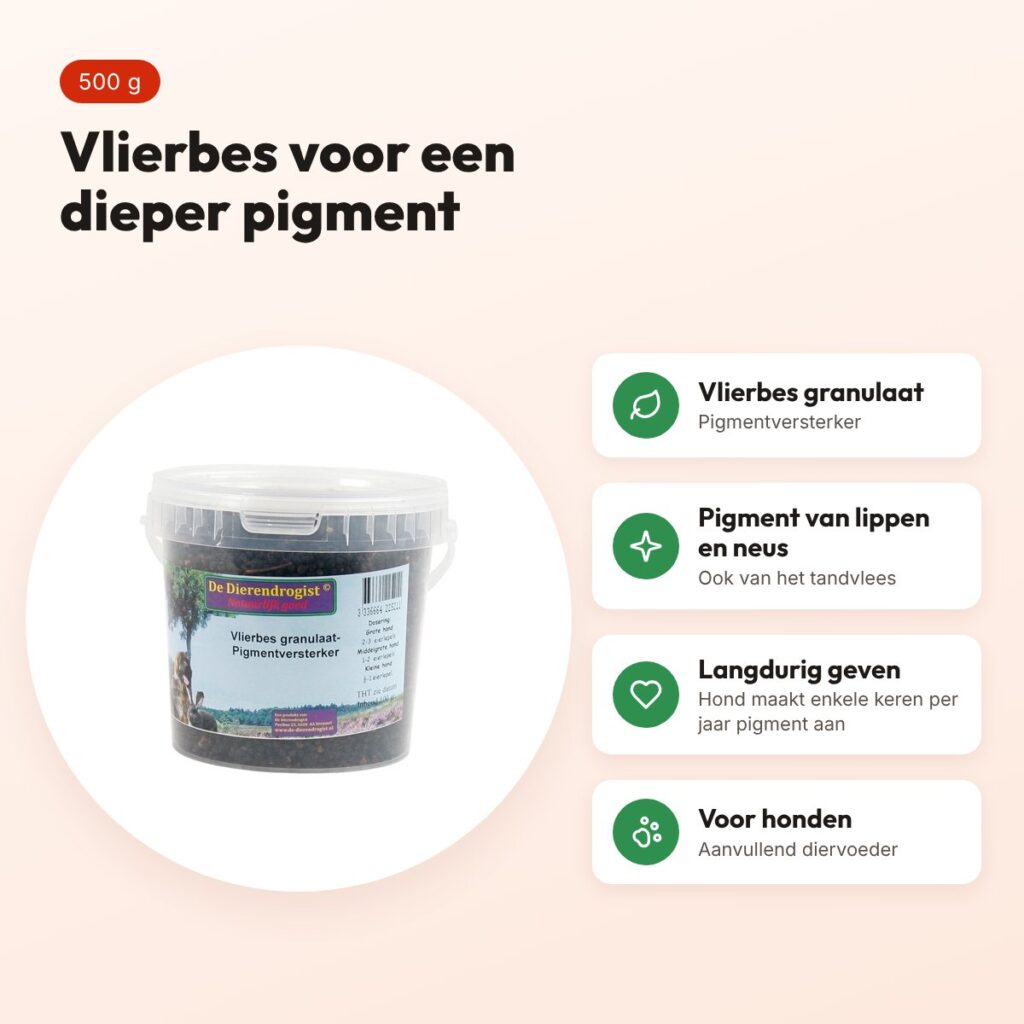 Dierendrogist vlierbes granulaat 500 g – pigmentversterker voor honden – voordelen