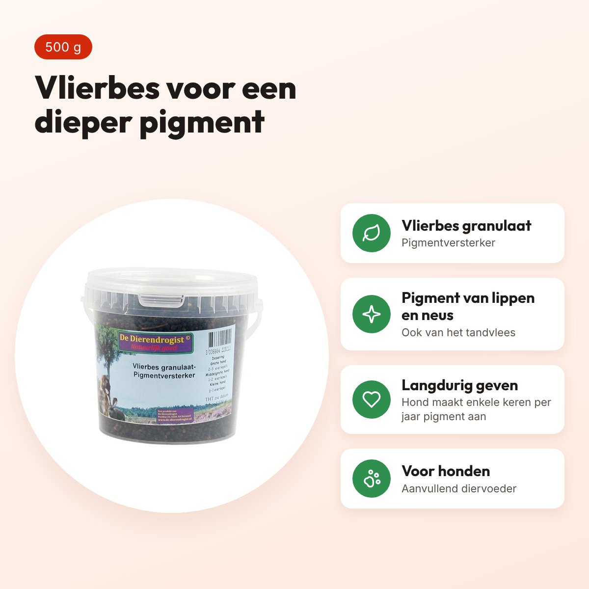 Dierendrogist vlierbes granulaat 500 g – pigmentversterker voor honden – voordelen