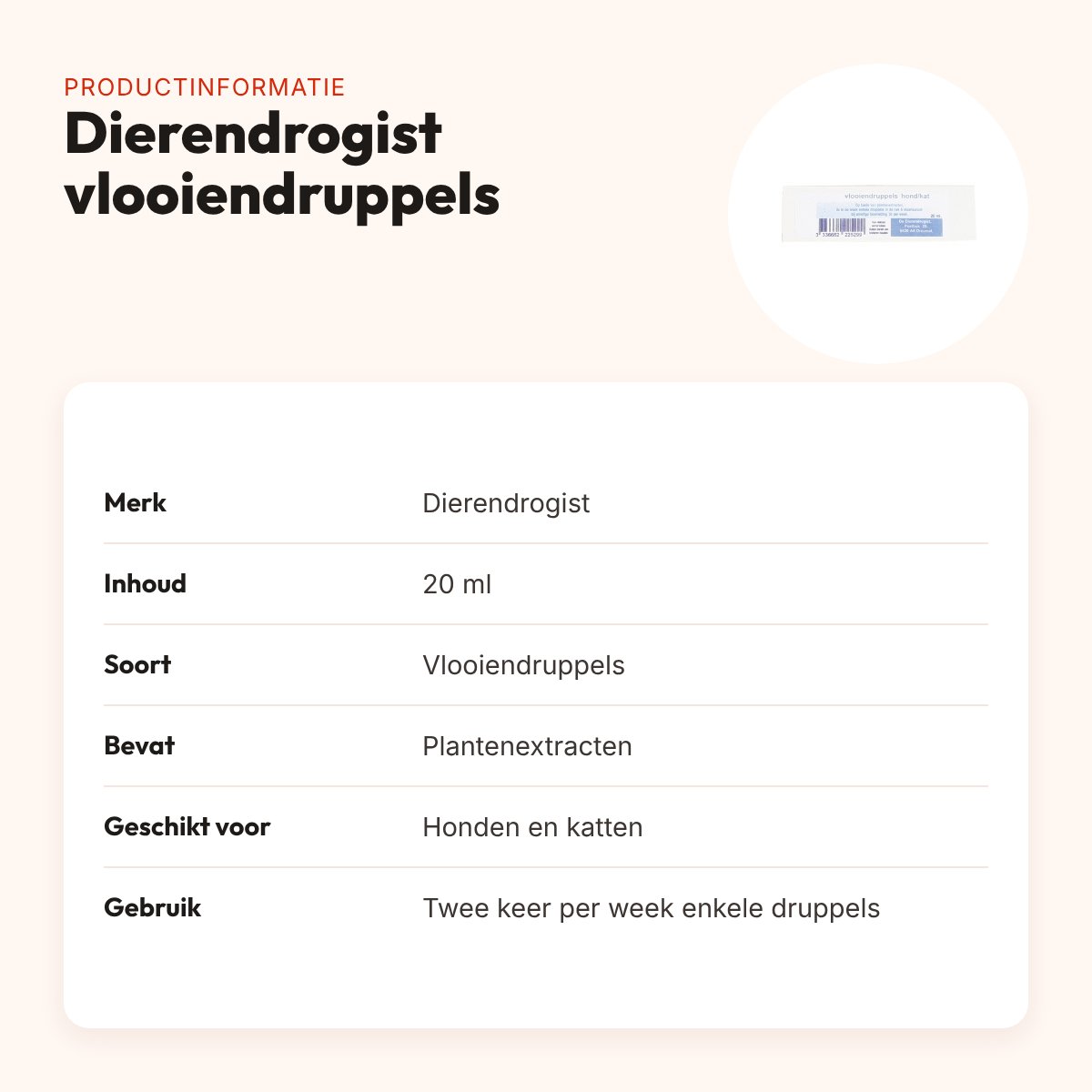 Dierendrogist vlooiendruppels hond en kat 20 ml – op plantenbasis – productinformatie