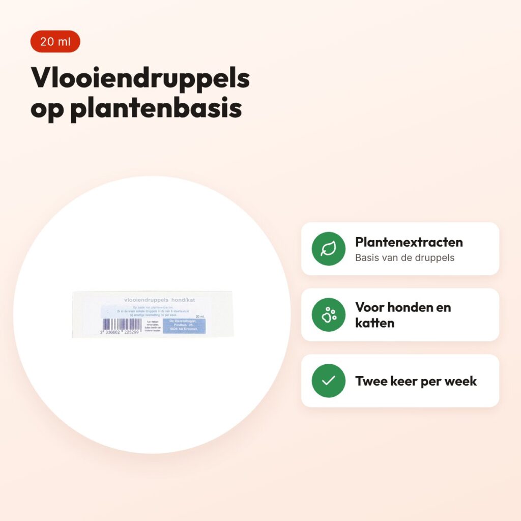 Dierendrogist vlooiendruppels hond en kat 20 ml – op plantenbasis – voordelen