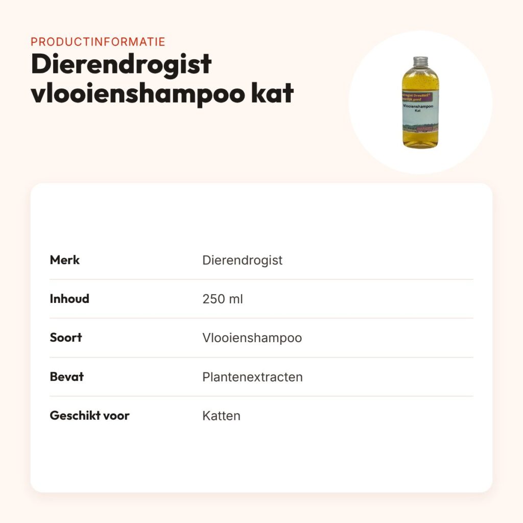 Dierendrogist vlooienshampoo kat 250 ml – plantenextracten – productinformatie
