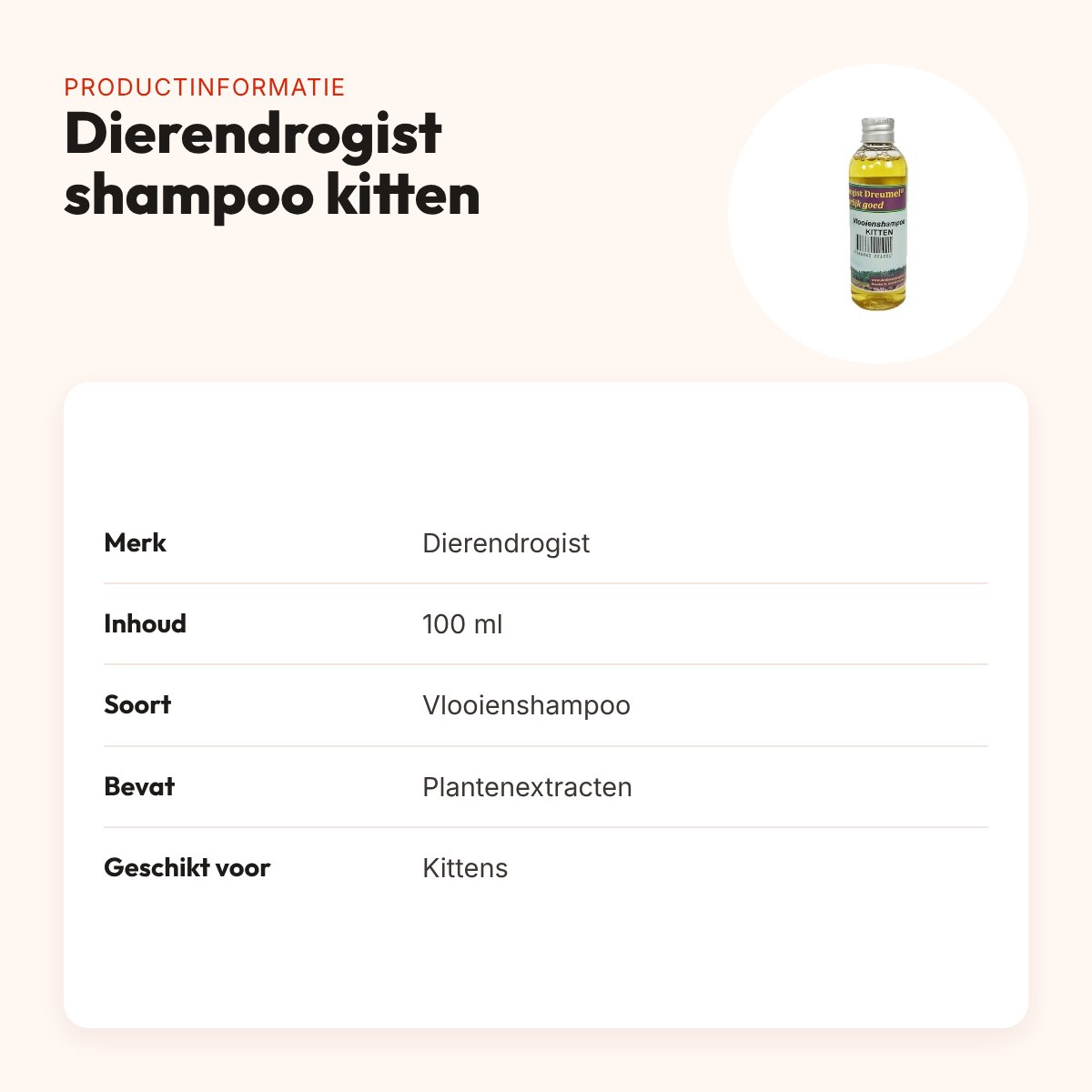 Dierendrogist vlooienshampoo kitten 100 ml – plantenextracten – productinformatie
