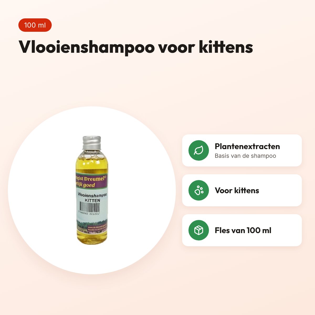 Dierendrogist vlooienshampoo kitten 100 ml – plantenextracten – voordelen