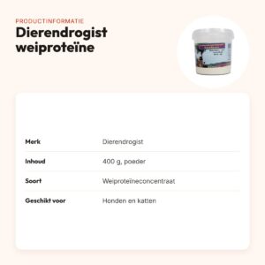 Dierendrogist weiproteïneconcentraat 400 g – supplement hond en kat – productinformatie